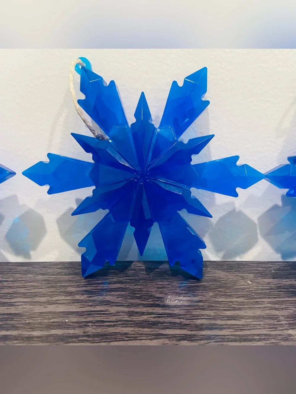 Handcrafted Epoxy Blue Snowflake Holiday Ornaments -set Of 4-New